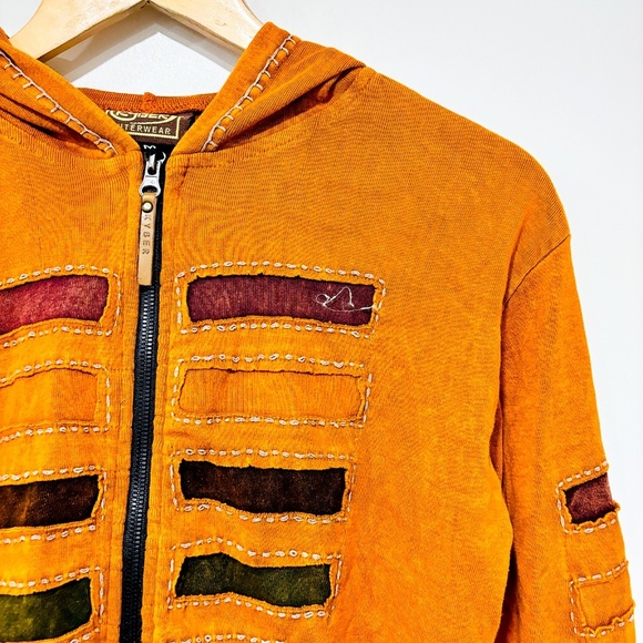 KYBER OUTERWEAR Orange boho patchwork hoodie jacket | Zip-up cotton | Medium * - Picture 4 of 7